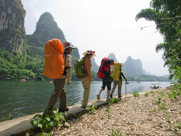 hiking along Li River